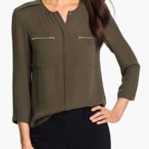 Theory Silk Utility Collarless Blouse
